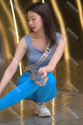 【M1195】蓝色瑜伽裤美女